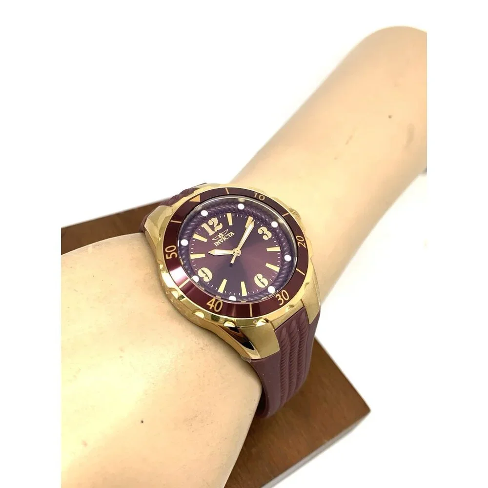 Invicta Women's Watch 17485 Angel Quartz Gold Tone Case Rubber Strap 38mm